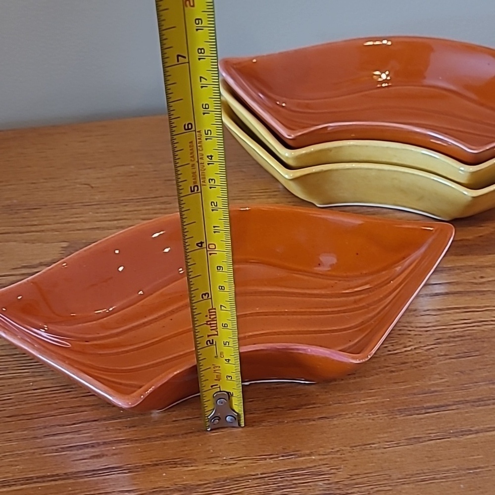 CALIFORNIA POTTERY Vintage MCM Yellow & Burnt Orange Lazy Susan Serving Set - Picture 16 of 17